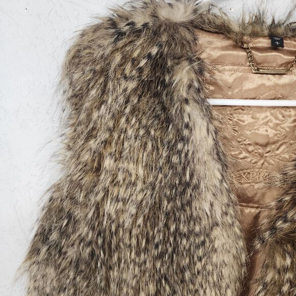 Express Faux Fur Vest in Brown and Tan - Picture 2 of 7